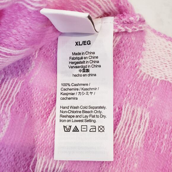 NWT J. Crew 100% Cashmere Crew Neck Sweater Gingham Pink White Women's Size XL - Picture 5 of 8